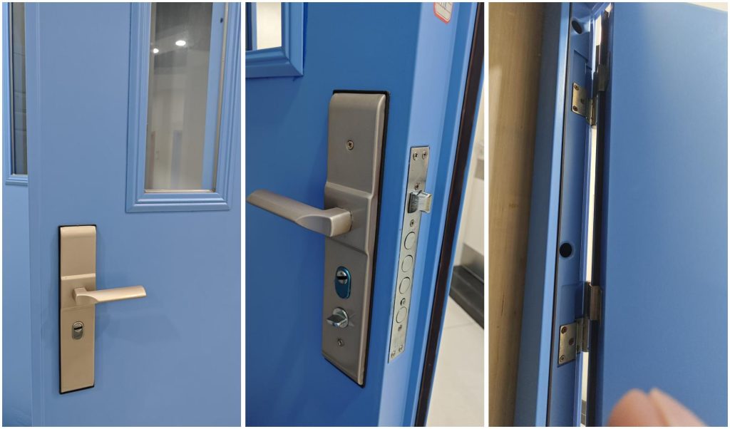 Double safety school door hardware illustration, fireproof silent durable door fitting for campus