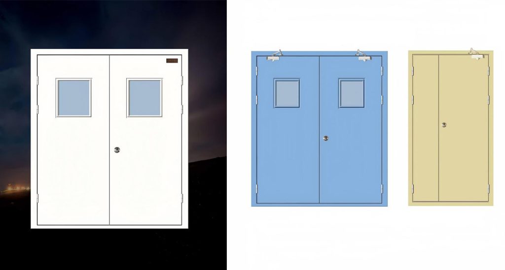 Double safety school door illustration, fireproof silent durable school door design drawing for campus