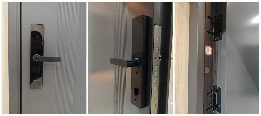 Modern smart apartment door hardware, intelligent security fittings for fireproof residential entrance door