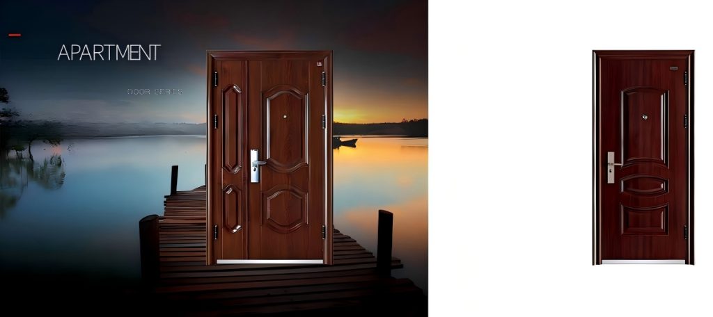 Anti-theft apartment entry door illustration, reinforced security entrance door structural design for residential