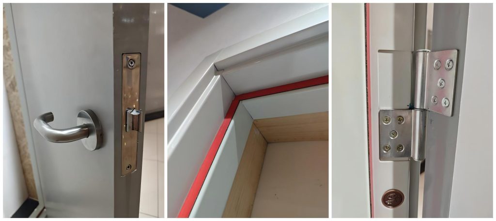 High-quality hardware accessories for steel fire-rated single door, including hinges, locks and seal strips, suitable for residential and commercial scenarios